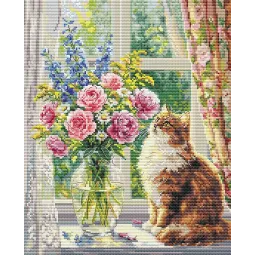Kit de point de croix "Un après-midi douillet" 21,5 x 28 cm SANU-12