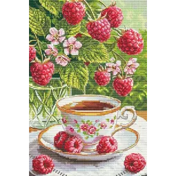 Kit de point de croix "Thé aux framboises" 16 x 24,5 cm SANM-48