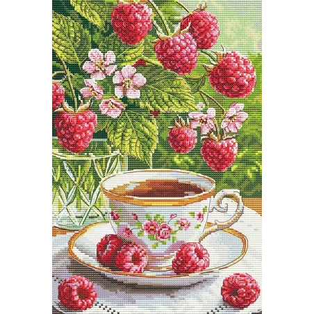Kit de point de croix "Thé aux framboises" 16 x 24,5 cm SANM-48