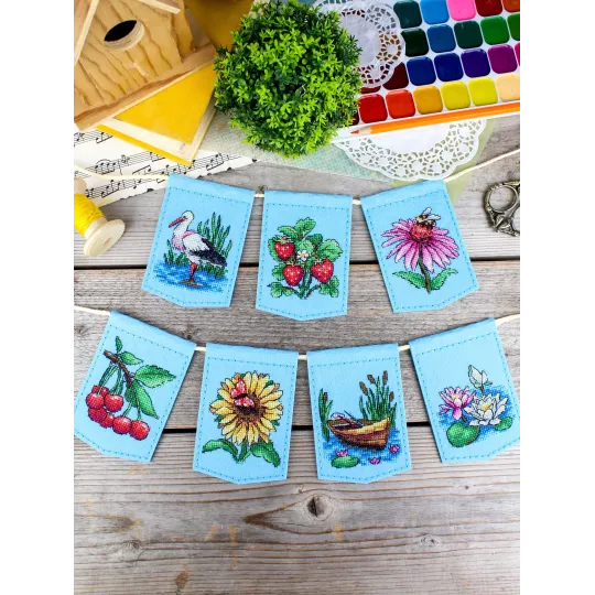 Kreuzstich-Set "Sommergirlande (7 Fahnen)" 11 x 8 cm ST-1211