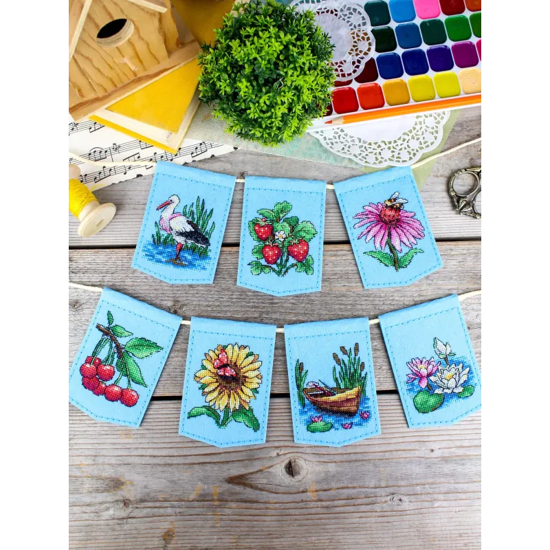 Cross stitch kit "Summer garland (7 flags)" 11 x 8 cm ST-1211