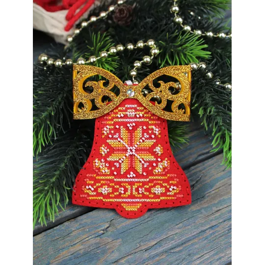 Kit de point de croix "Cloche rouge avec un nœud" 12 x 9 cm ST-1202