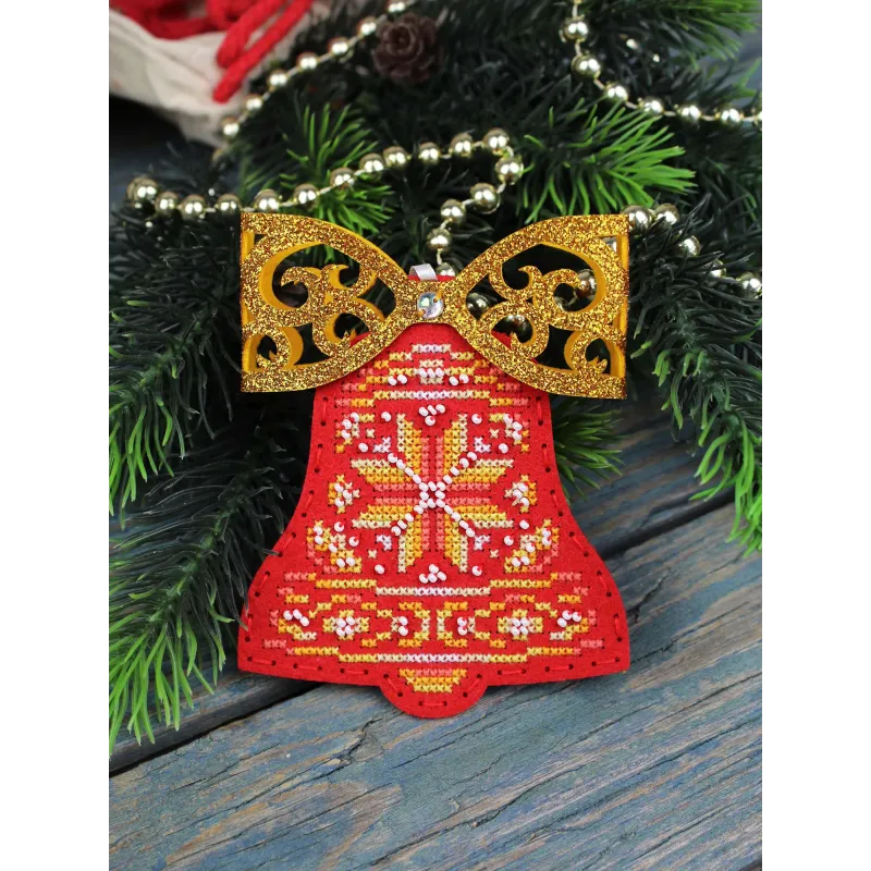 Cross stitch kit "Red bell with a bow" 12 x 9 cm ST-1202