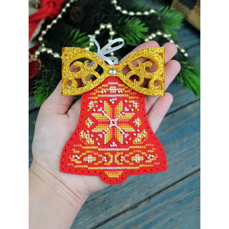 Kit de point de croix "Cloche rouge avec un nœud" 12 x 9 cm ST-1202