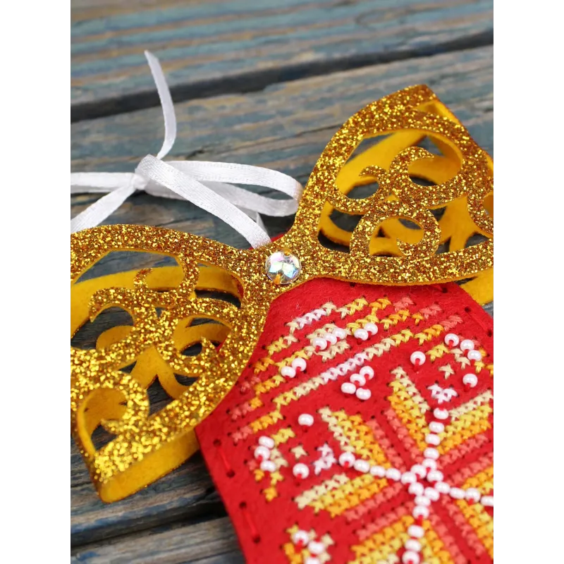 Kit de point de croix "Cloche rouge avec un nœud" 12 x 9 cm ST-1202