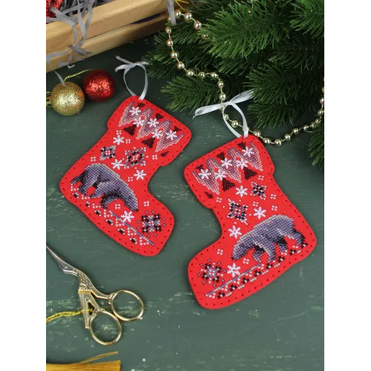 Kit de point de croix "Bottes avec ours. Lot de 2" ST-1097