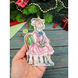 Kit de point de croix "Une petite chèvre à l'heure du thé" 13 x 8 cm SR-1371