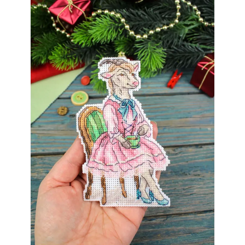 Kreuzstich-Set "Eine kleine Ziege bei der Teestunde" 13 x 8 cm SR-1371