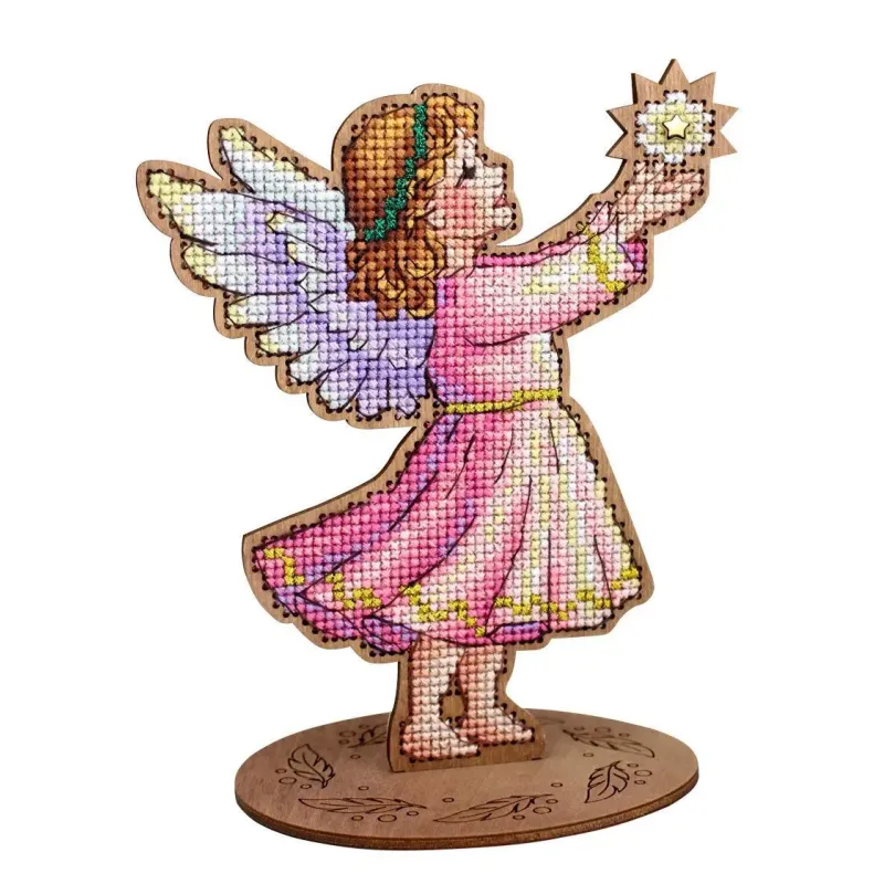 Kryželiu siuvinėjamas ant medinio pagrindo "Angelas" 15*12*8 cm SO-205