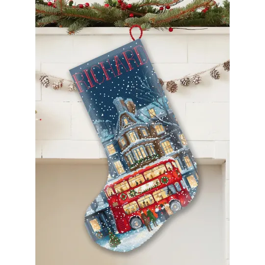 Cross stitch kit "London Christmas Bus Stocking" 25 x 37 cm L10-003
