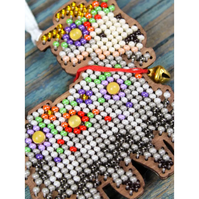 Cross-stich on wooden base "Goat in flowers" 7*7 cm SO-182