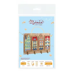 Cross-stich on wooden base "Key holder. Little houses" 16*22 cm SO-165