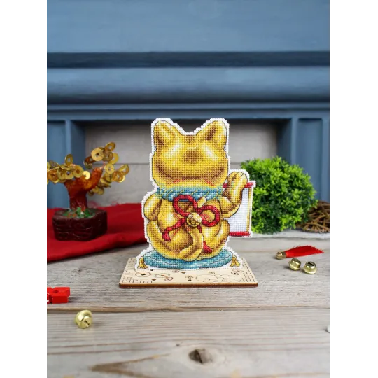 Kit point de croix "Homme d'or maneki-neko " 13 x 10 cm SR-1334