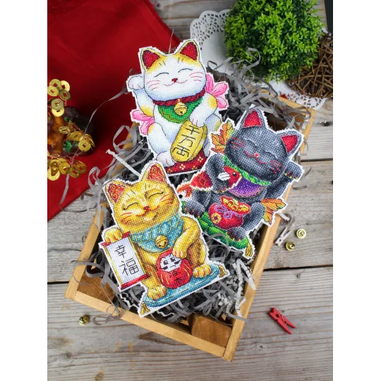 Kreuzstich-Set "Goldener Maneki-Neko" 13 x 10 cm SR-1334