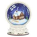 Kreuzstich auf Holzsockel "Schneekugel. Landhaus" 14*11*5 cm SO-167