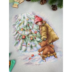 Kreuzstich-Set "Am geschmückten Weihnachtsbaum" 26*22 cm SNV-1018