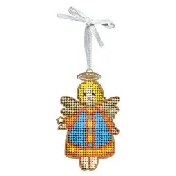 Cross-stich on wooden base "Little Angel in Blue" 9*6 cm SO-158
