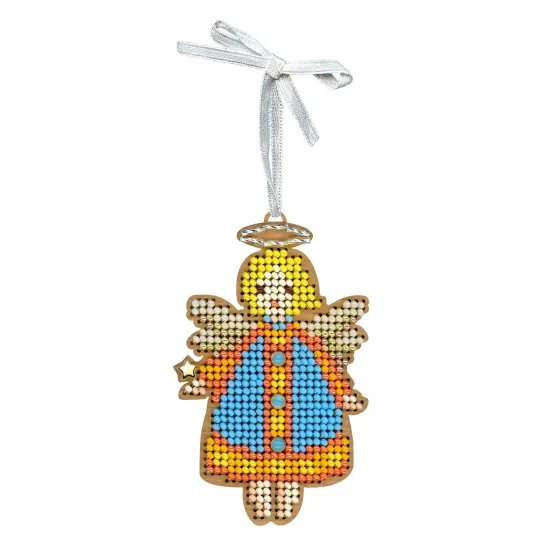 Cross-stich on wooden base "Little Angel in Blue" 9*6 cm SO-158