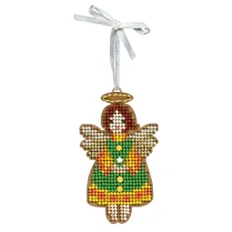 Kreuzstich auf Holzbasis "Kleiner Engel in Grün" 9*5 cm SO-151