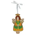 Cross-stich on wooden base "Little angel in green" 9*5 cm SO-151