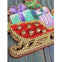 Siuvinėjimas ant medinio pagrindo "Kalėdinė eglutės puošmena. Šventinis rogutės" 8*9 cm SO-145