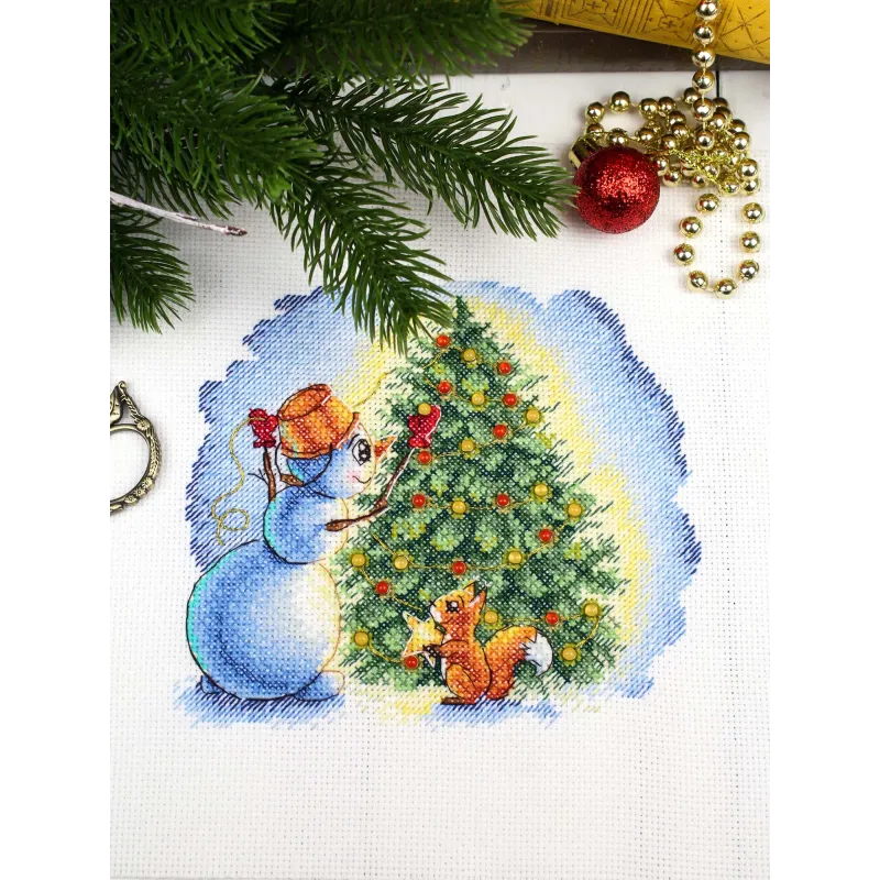 Kit point de croix "Décorer le sapin de Noël" 17*15 cm SM-1254