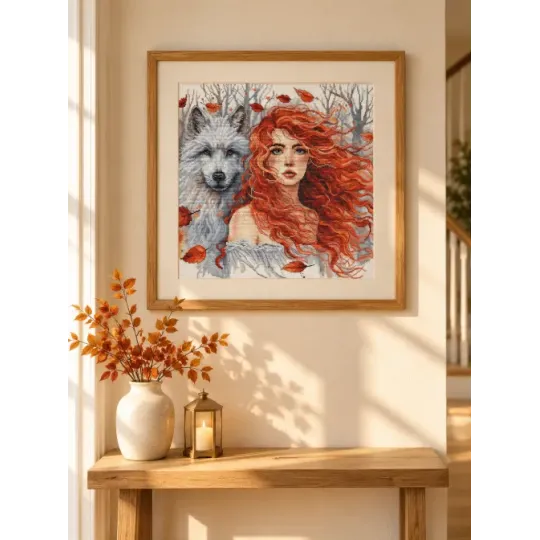 Kreuzstich-Set "Das Lebkuchenmädchen und der Wolf" 31,75 x 31,43 cm AVA-P049
