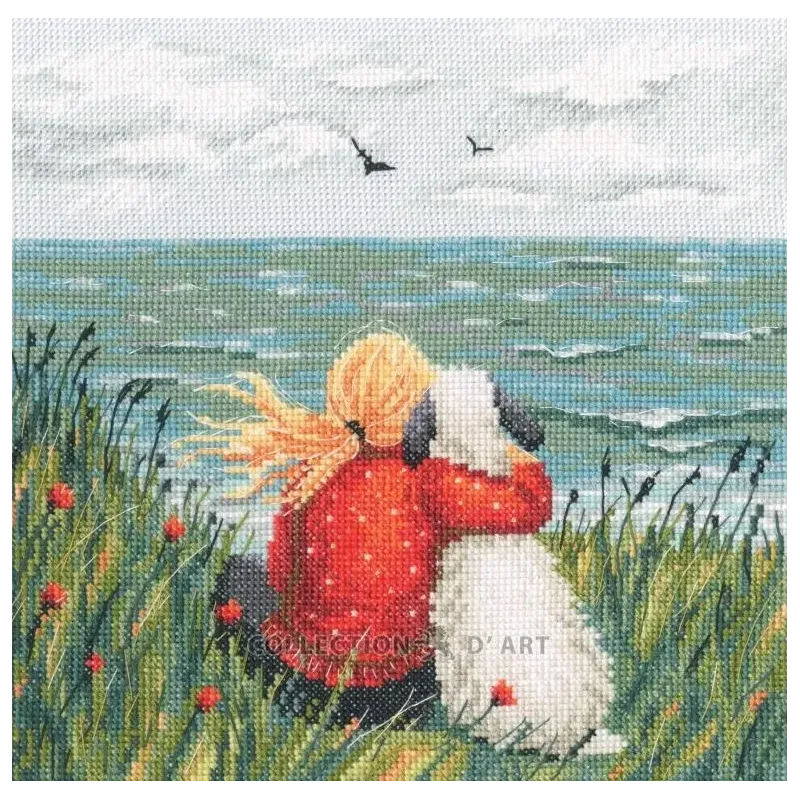 Cross-stitch kit "Girl and dog by the sea" RTOM1103