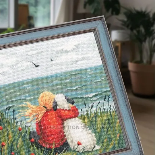 Cross-stitch kit "Girl and dog by the sea" RTOM1103