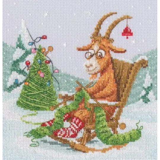 Kreuzstich-Set "Ziege strickt Weihnachten" 18,5*18,5 cm RTOM1140