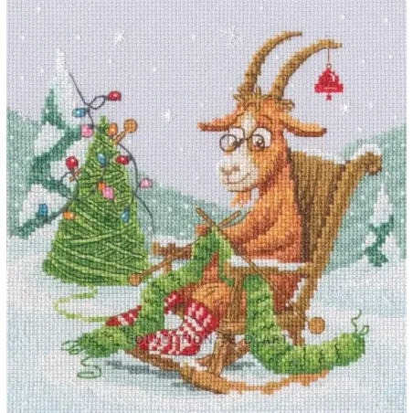 Cross-stitch kit "Goat Knits Christmas" 18,5*18,5 cm RTOM1140