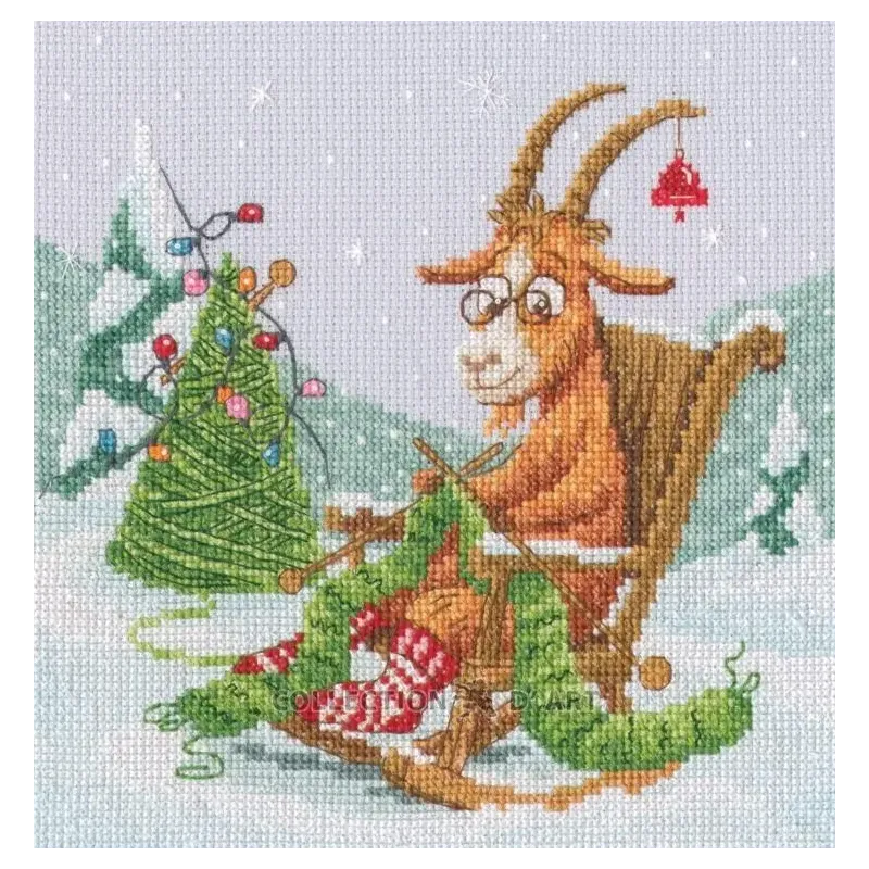 Kit de point de croix "Chèvre Tricote Noël" 18,5*18,5 cm RTOM1140