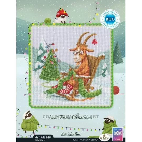 Cross-stitch kit "Goat Knits Christmas" 18,5*18,5 cm RTOM1140