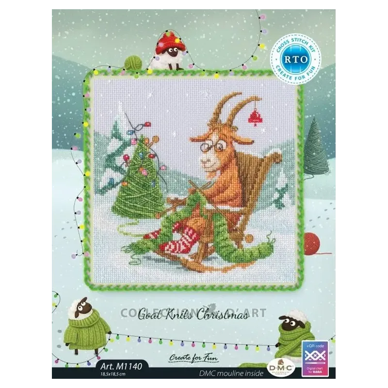 Cross-stitch kit "Goat Knits Christmas" 18,5*18,5 cm RTOM1140