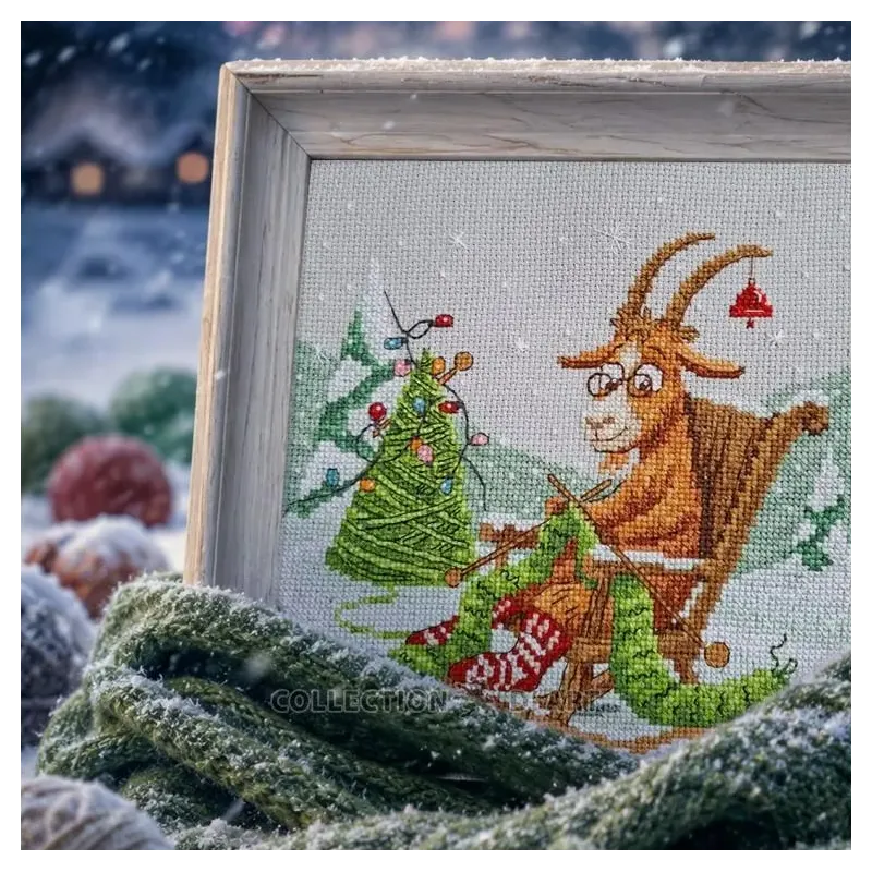 Kreuzstich-Set "Ziege strickt Weihnachten" 18,5*18,5 cm RTOM1140