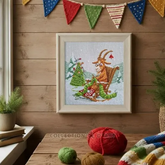 Siuvinėjimo rinkinys "Ožkos megztukas Kalėdos" 18,5*18,5 cm RTOM1140