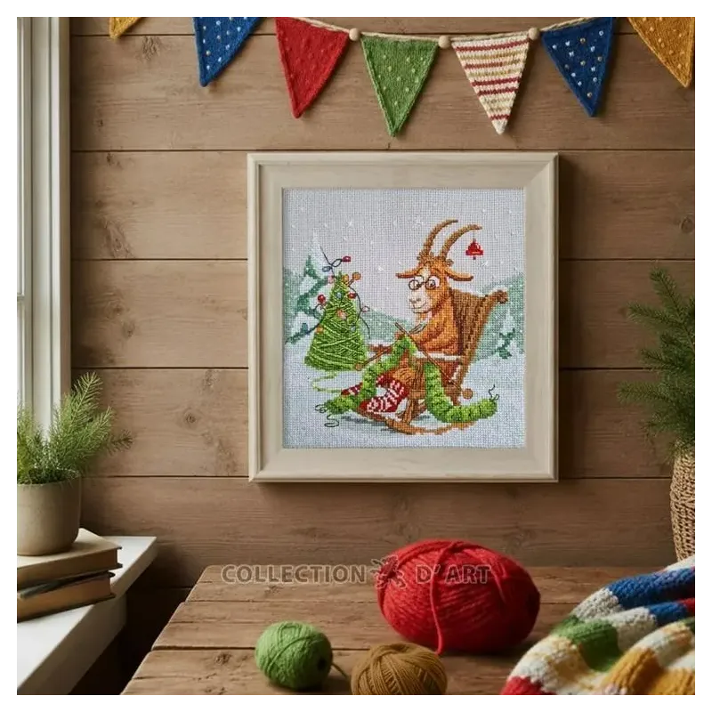 Cross-stitch kit "Goat Knits Christmas" 18,5*18,5 cm RTOM1140