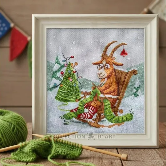 Kreuzstich-Set "Ziege strickt Weihnachten" 18,5*18,5 cm RTOM1140