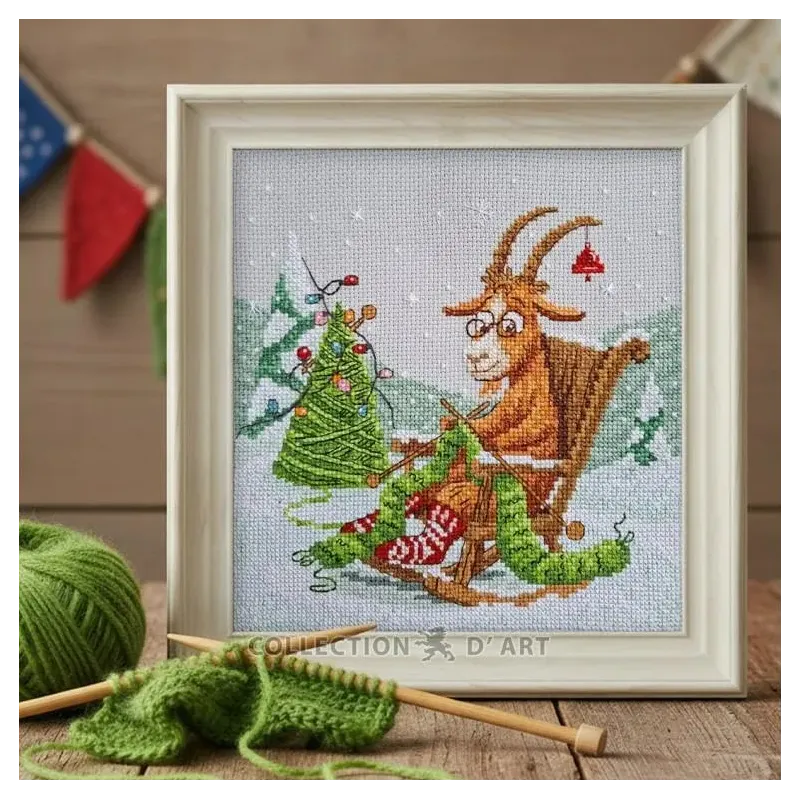 Siuvinėjimo rinkinys "Ožkos megztukas Kalėdos" 18,5*18,5 cm RTOM1140