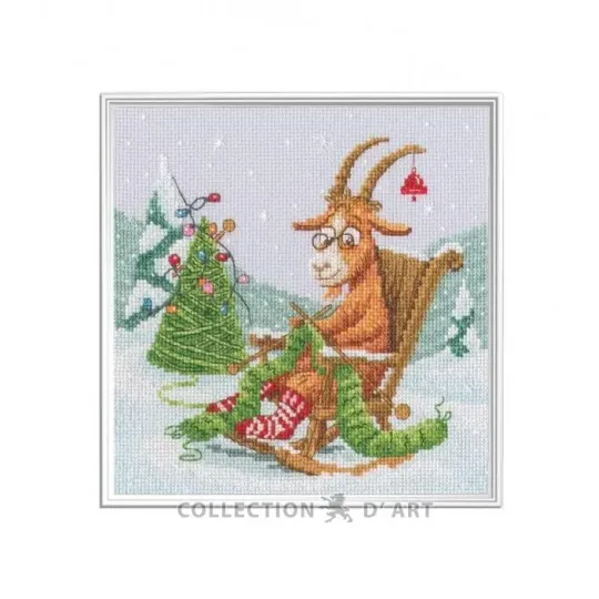 Kit de point de croix "Chèvre Tricote Noël" 18,5*18,5 cm RTOM1140