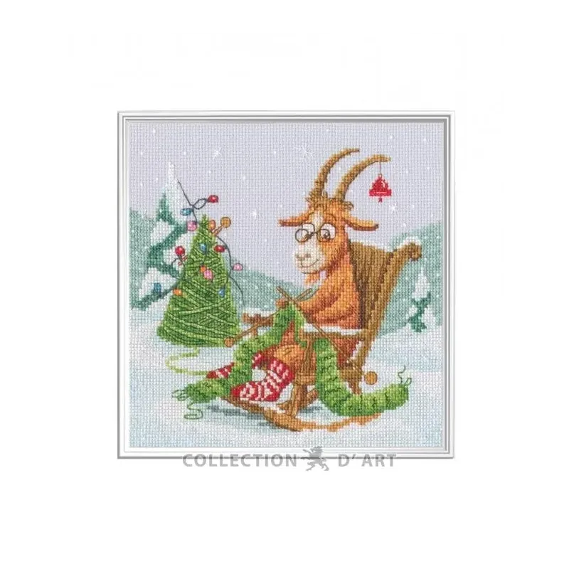 Kit de point de croix "Chèvre Tricote Noël" 18,5*18,5 cm RTOM1140