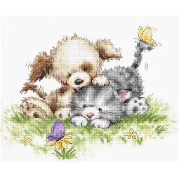 (D) Hund und Katze mit Schmetterling SB1185