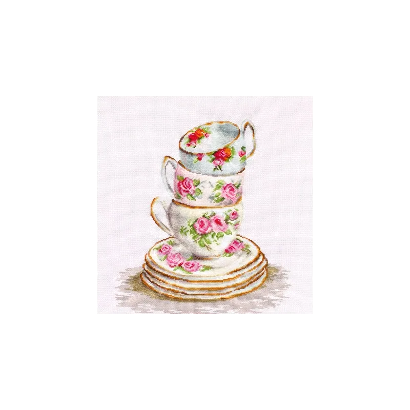 (Discontinued) Kit de point de croix compté 3 tasses de thé empilées 25x28.5 cm SBA2323