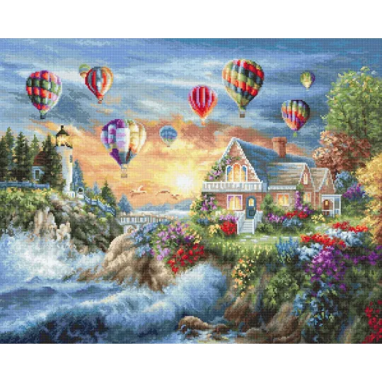 Petit Point Stickset "Ballons über der Sonnenuntergangsbucht" SG614