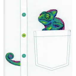 Vandenyje tirpus drobės kryželiu siuvinėjimo rinkinys Smalsus chameleonas SV-253