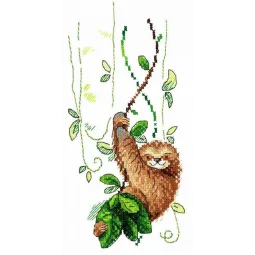 Vandenyje tirpus drobės kryželiu siuvinėjimo rinkinys Perky sloth SV-538