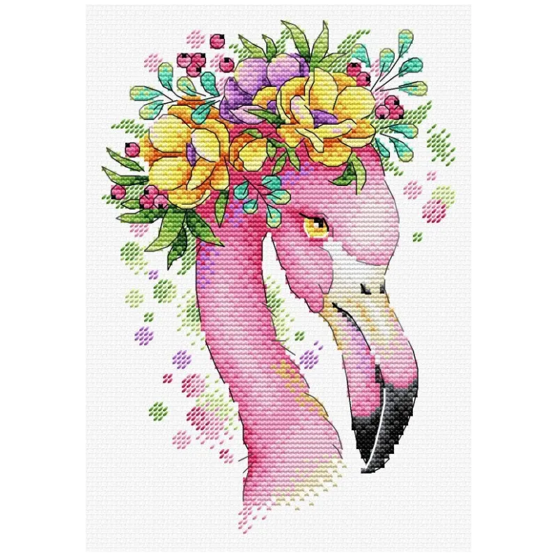 Kit de point de croix sur toile soluble dans l'eau Flamant rose d'été SV-547