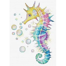 Kit de point de croix sur toile soluble à l'eau Cheval de mer arc-en-ciel SV-549
