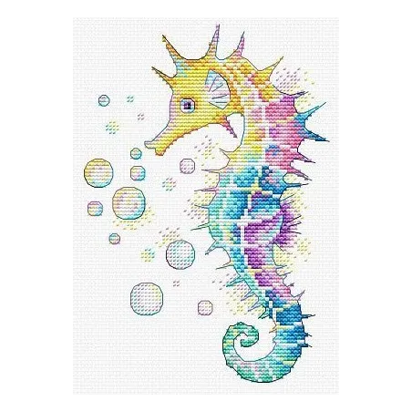 Wasserlöslicher Canvas Kreuzstich-Bausatz Regenbogen-Seepferdchen SV-549