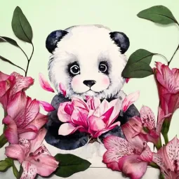 (D) Panda ir gėlės 38*38 cm WD2341